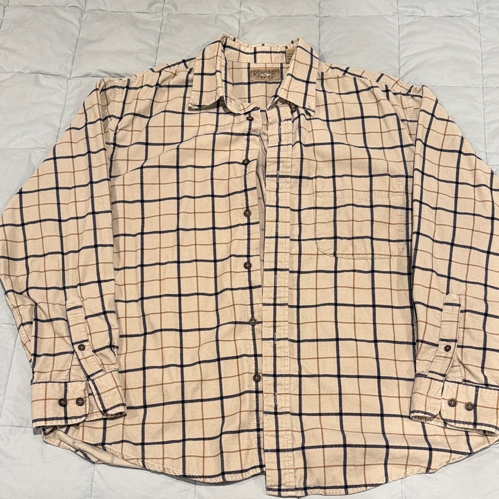 Natural Issue 100% Cotton Plaid Corduroy Button-Up Shirt Sz. Large